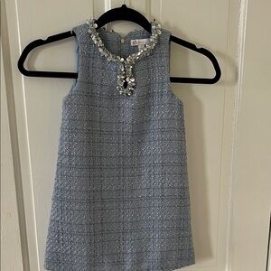 GB Girls Blue Tweed Kids Dress with Beaded Neckline